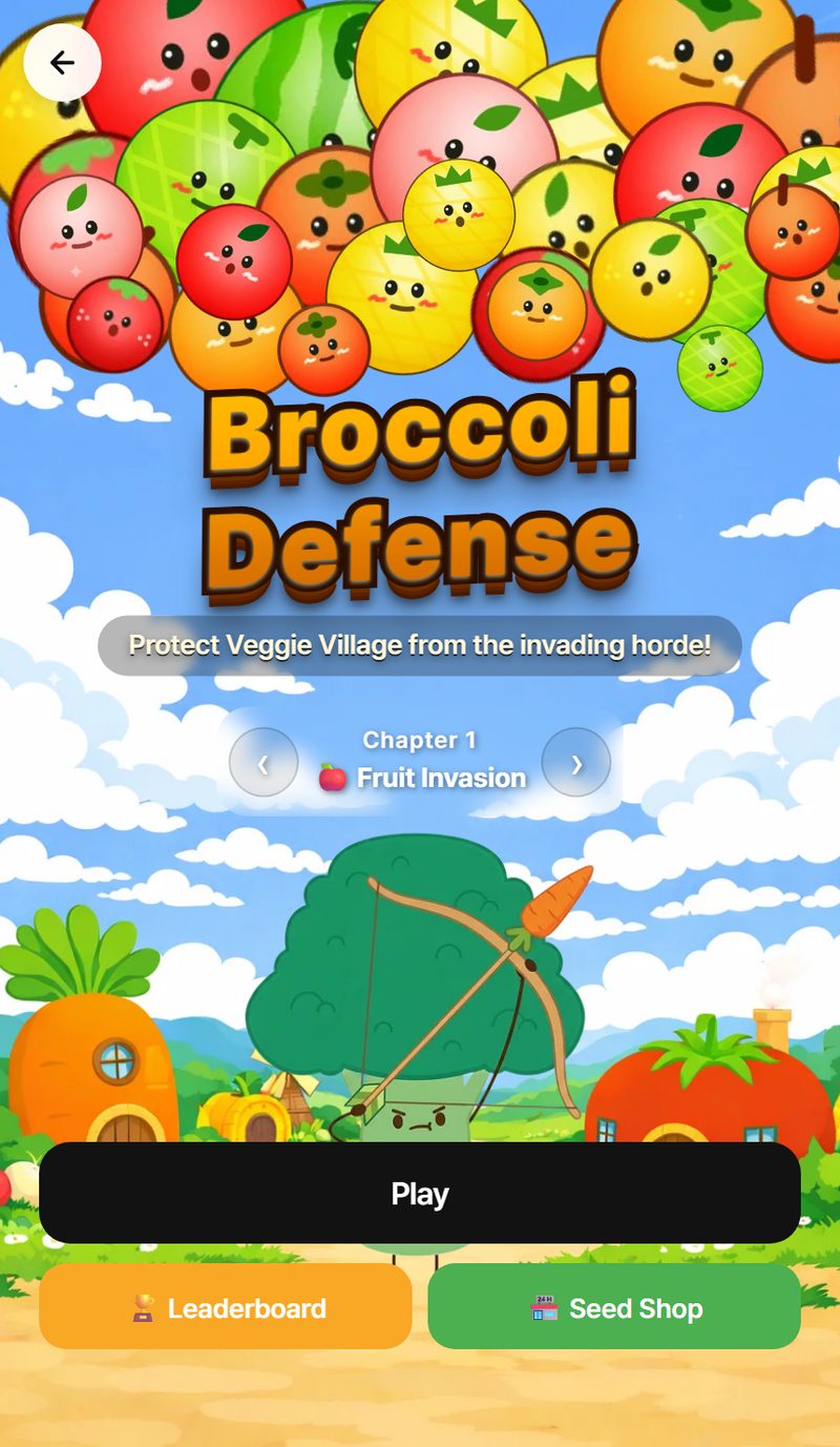 Broccoli Defense gameplay — the fruit horde descending on Veggie Village