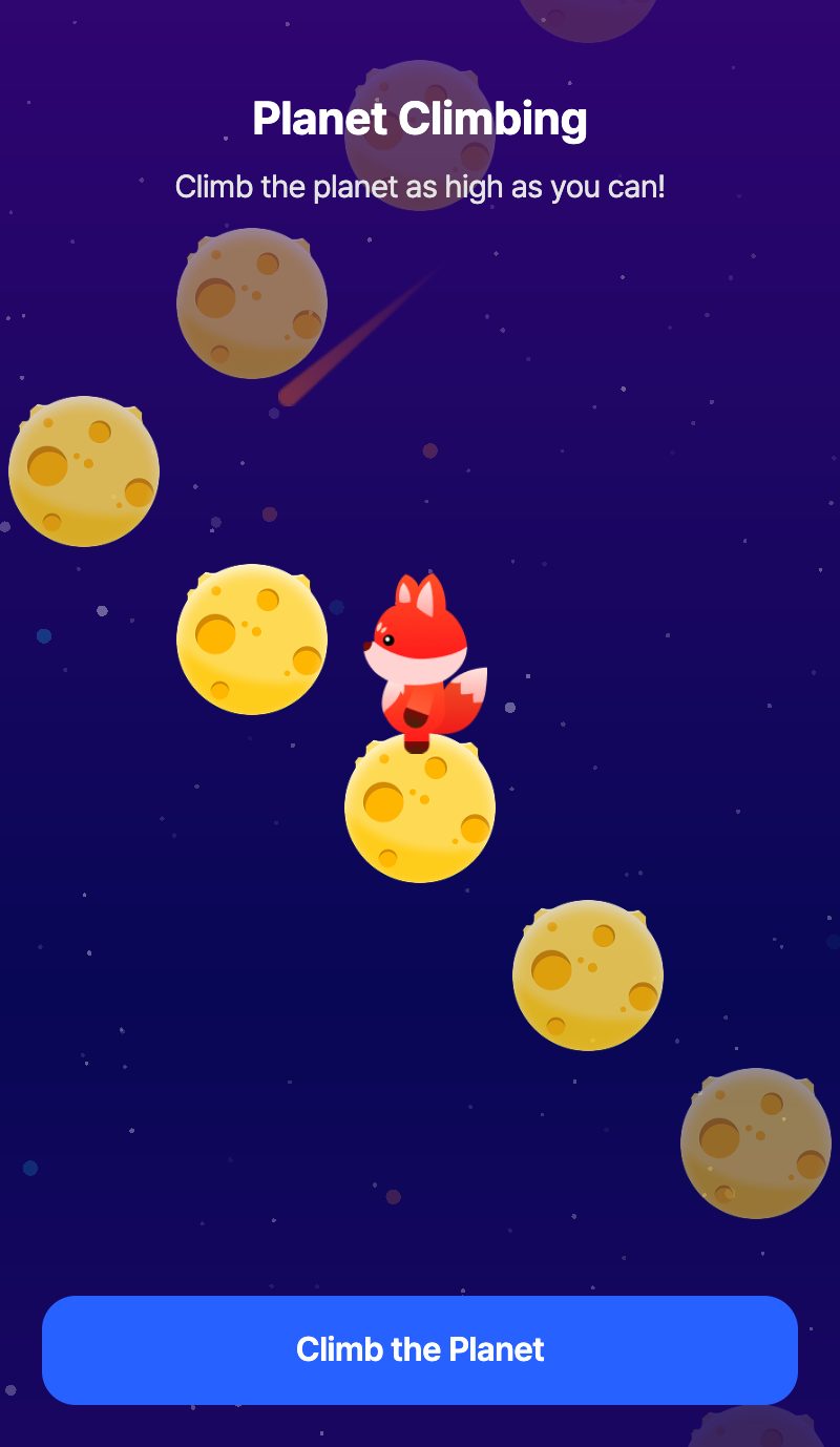 Planet Climb gameplay — the fox hopping up a trail of cheese moons